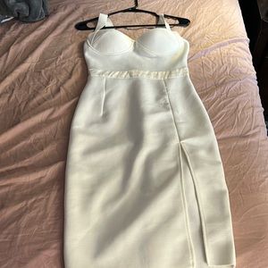 White formal dress that does have some kind of messed up fabric on it